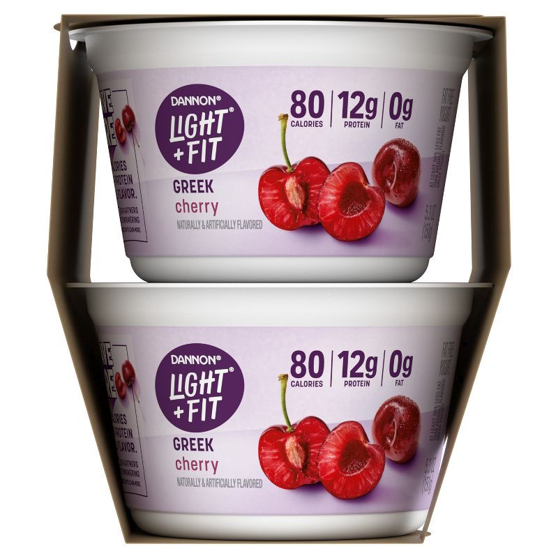 slide 5 of 9, Light + Fit Nonfat Gluten-Free Cherry Greek Yogurt - 4ct/5.3oz Cups, 4 ct; 5.3 oz