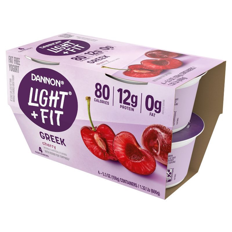 slide 6 of 9, Light + Fit Nonfat Gluten-Free Cherry Greek Yogurt - 4ct/5.3oz Cups, 4 ct; 5.3 oz