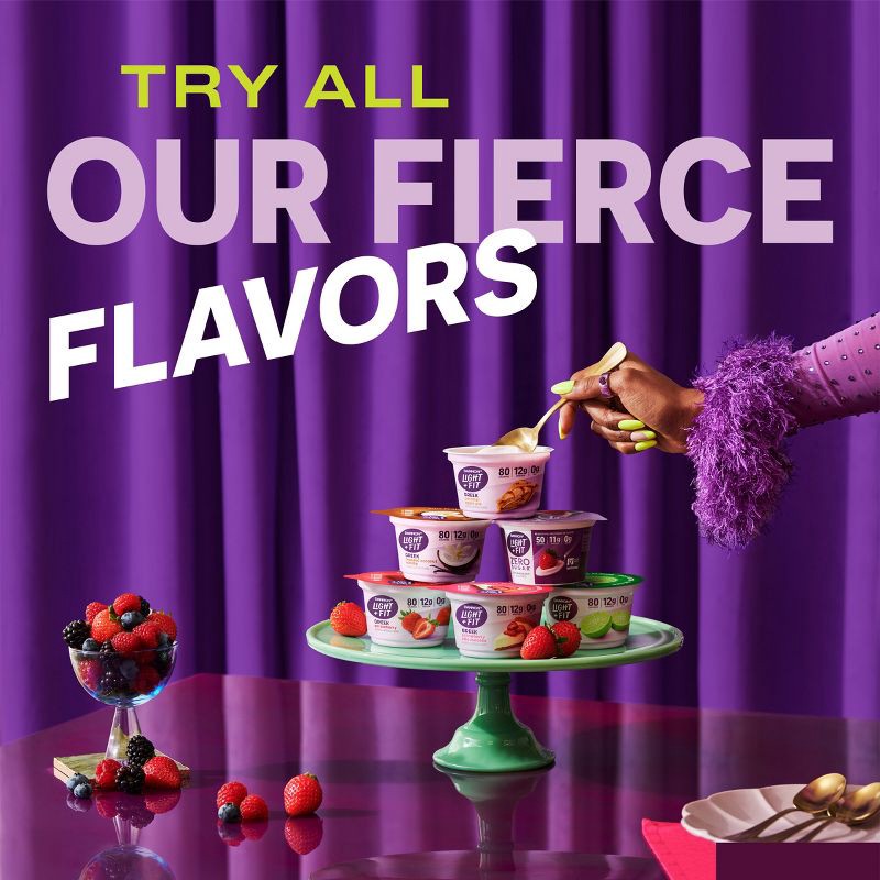 slide 8 of 13, Light + Fit Nonfat Gluten-Free Cherry Greek Yogurt - 12g Protein 4ct/5.3oz Cups, 12 gram, 4 ct, 5.3 oz