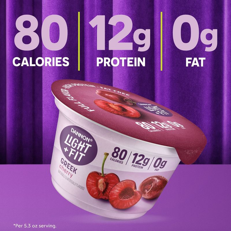 slide 5 of 13, Light + Fit Nonfat Gluten-Free Cherry Greek Yogurt - 12g Protein 4ct/5.3oz Cups, 12 gram, 4 ct, 5.3 oz
