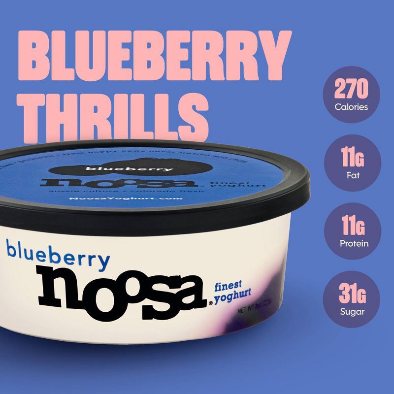 slide 5 of 5, noosa Blueberry Aussie Style Yogurt - 11g Protein 8oz, 11 gram, 8 oz