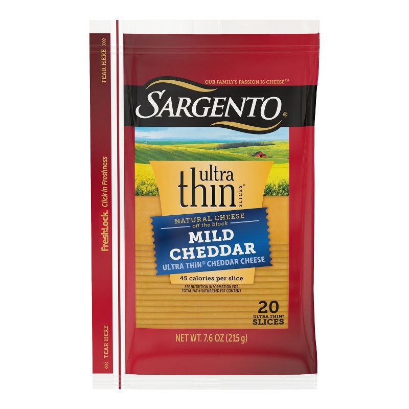slide 1 of 8, Sargento Ultra Thin Natural Cheddar Cheese Slices - 7.6oz/20 slices, 7.6 oz
