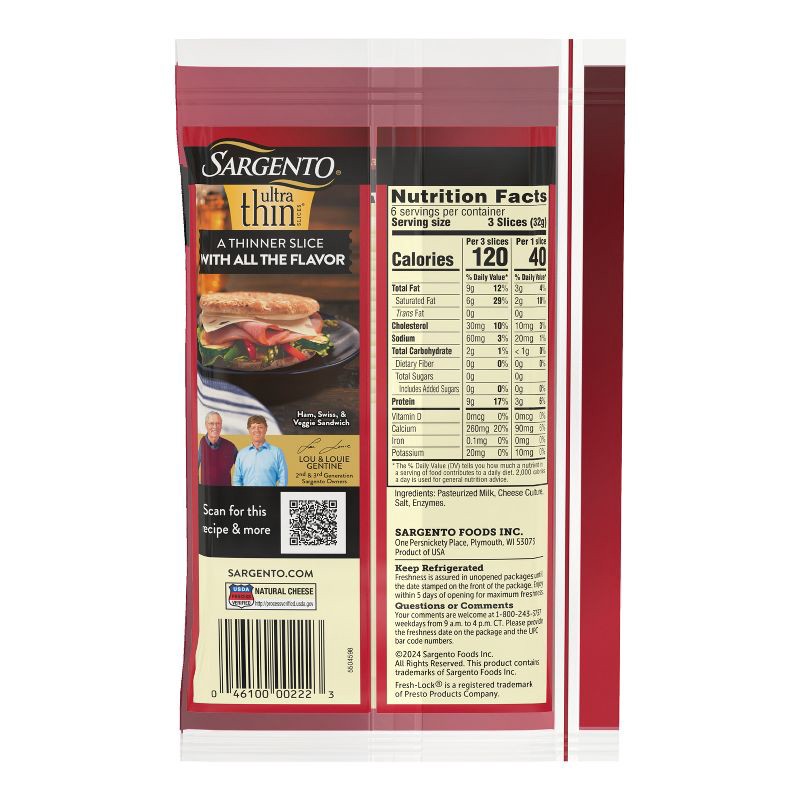 slide 3 of 8, Sargento Ultra Thin Natural Swiss Cheese Slices - 6.84oz/18 slices, 6.84 oz