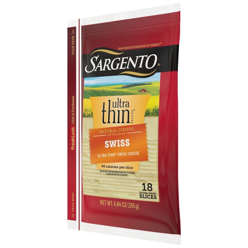 slide 5 of 8, Sargento Ultra Thin Natural Swiss Cheese Slices - 6.84oz/18 slices, 6.84 oz