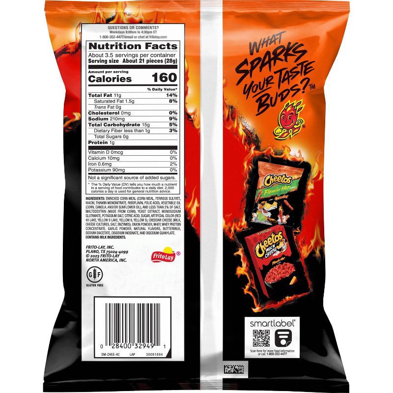 slide 2 of 9, Cheetos Crunchy Flamin' Hot Cheese Flavored Snacks - 2.875oz, 2.875 oz