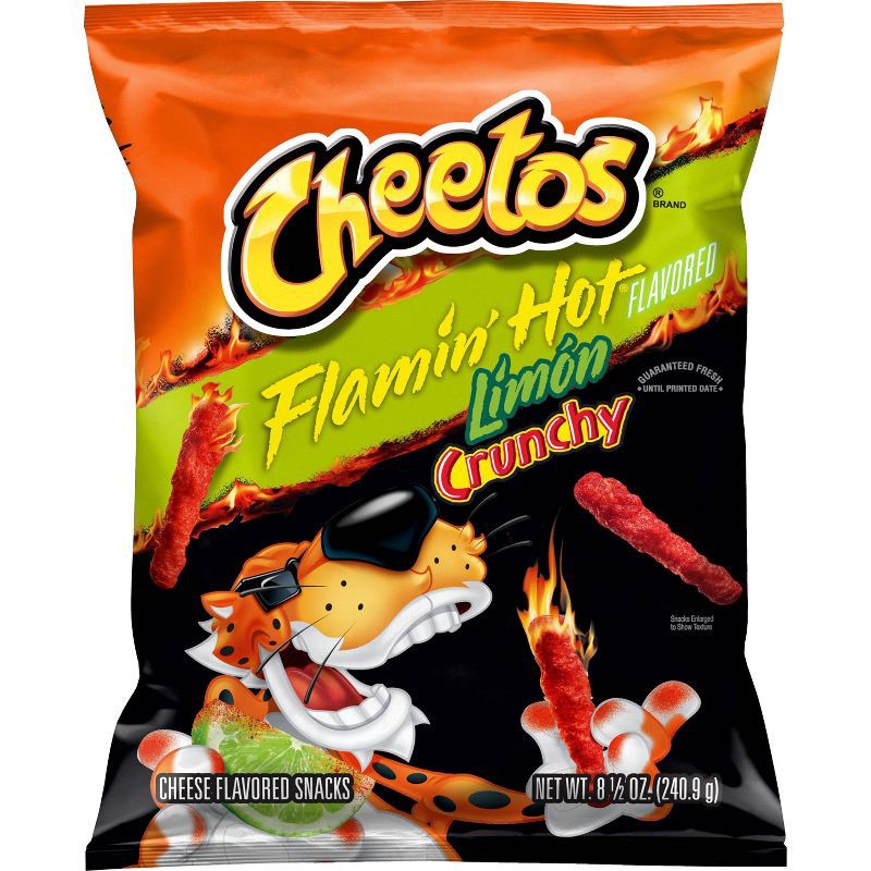 slide 1 of 7, Cheetos Crunchy Flamin' Hot Limón Cheese Flavored Snacks - 8.5oz: Gluten-Free, 8.5 oz