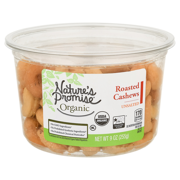 slide 1 of 1, Nature's Promise Organic Cashews Roasted Unsalted, 9 oz