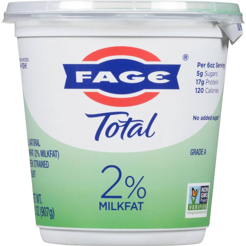 slide 2 of 3, FAGE Total 2% Milkfat Plain Greek Yogurt - 17g Protein 32oz, 17 gram, 32 oz