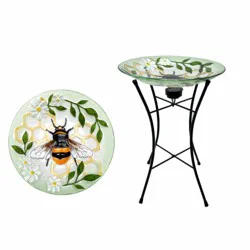 HD Designs Outdoors Bee Birdbath with Solar Stand, 15 in
