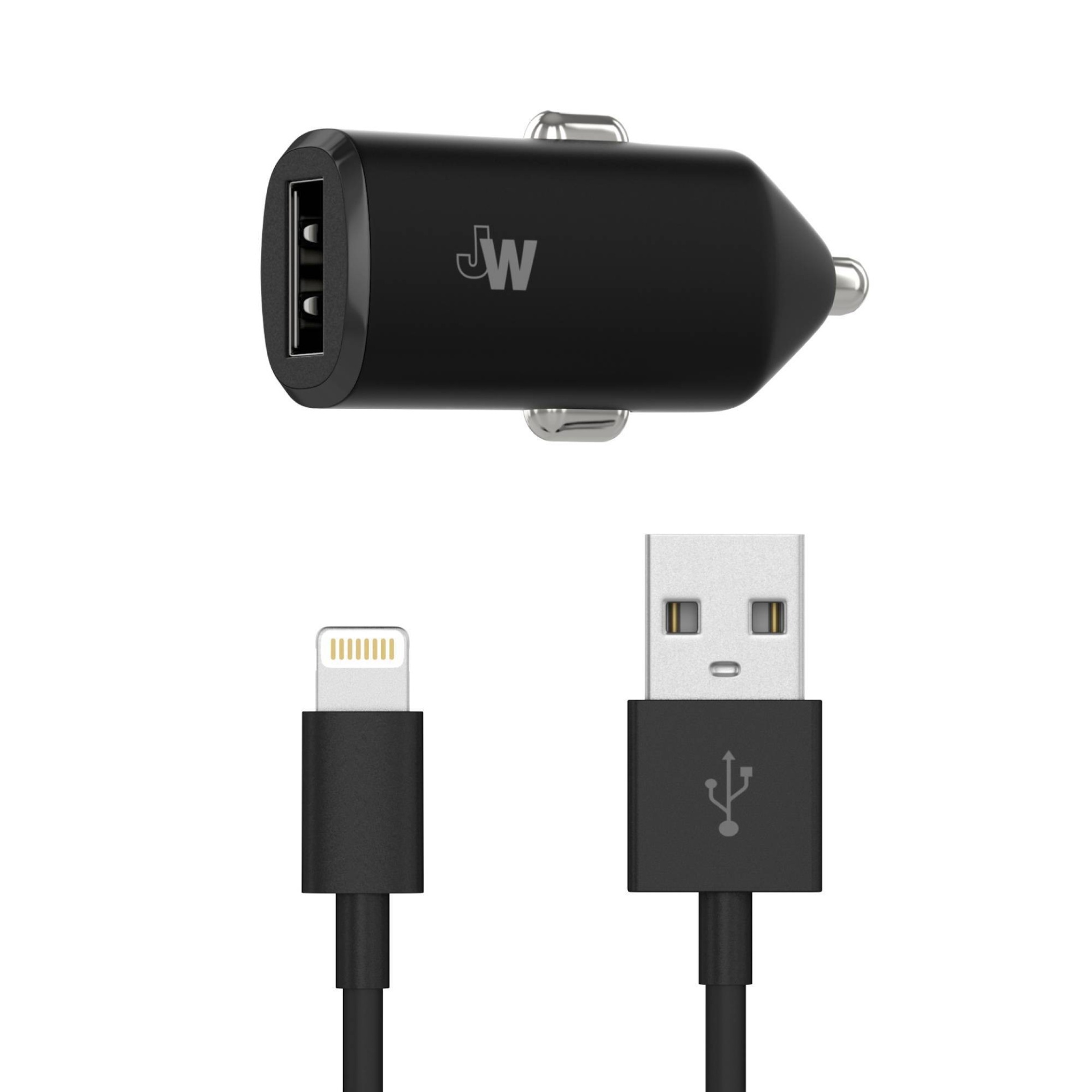 slide 1 of 1, Just Wireless iPhone Car Charger with Lightning Connector in Black, 1 ct