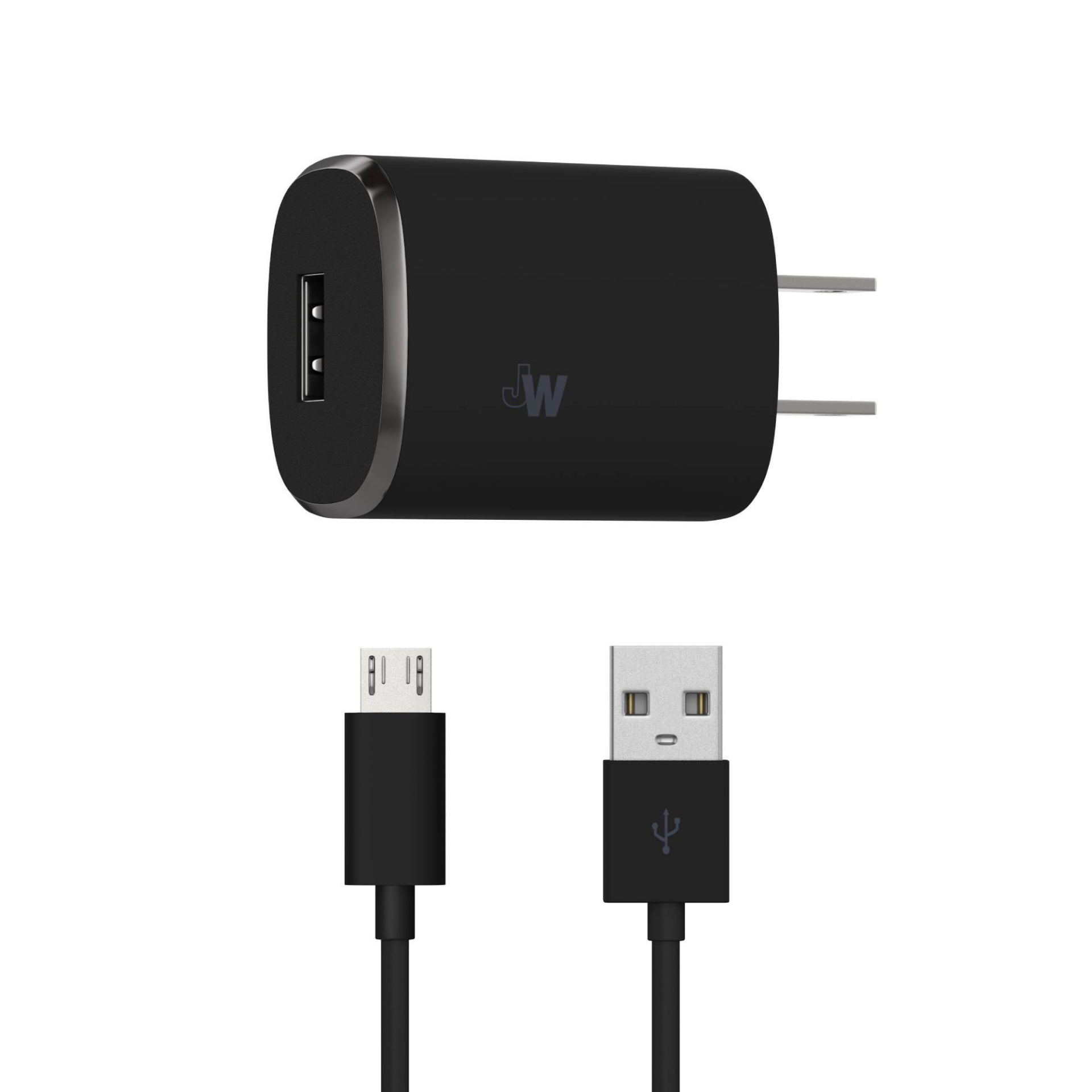 slide 1 of 8, Just Wireless 1.0A/5W 1-Port USB-A Home Charger with 6' TPU Micro USB to USB-A Cable - Black, 1 ct