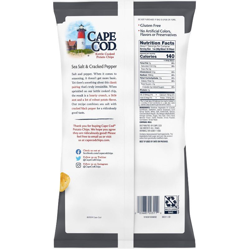 slide 2 of 5, Cape Cod Potato Chips Sea Salt and Cracked Pepper Kettle Chips - 7.5oz, 7.5 oz