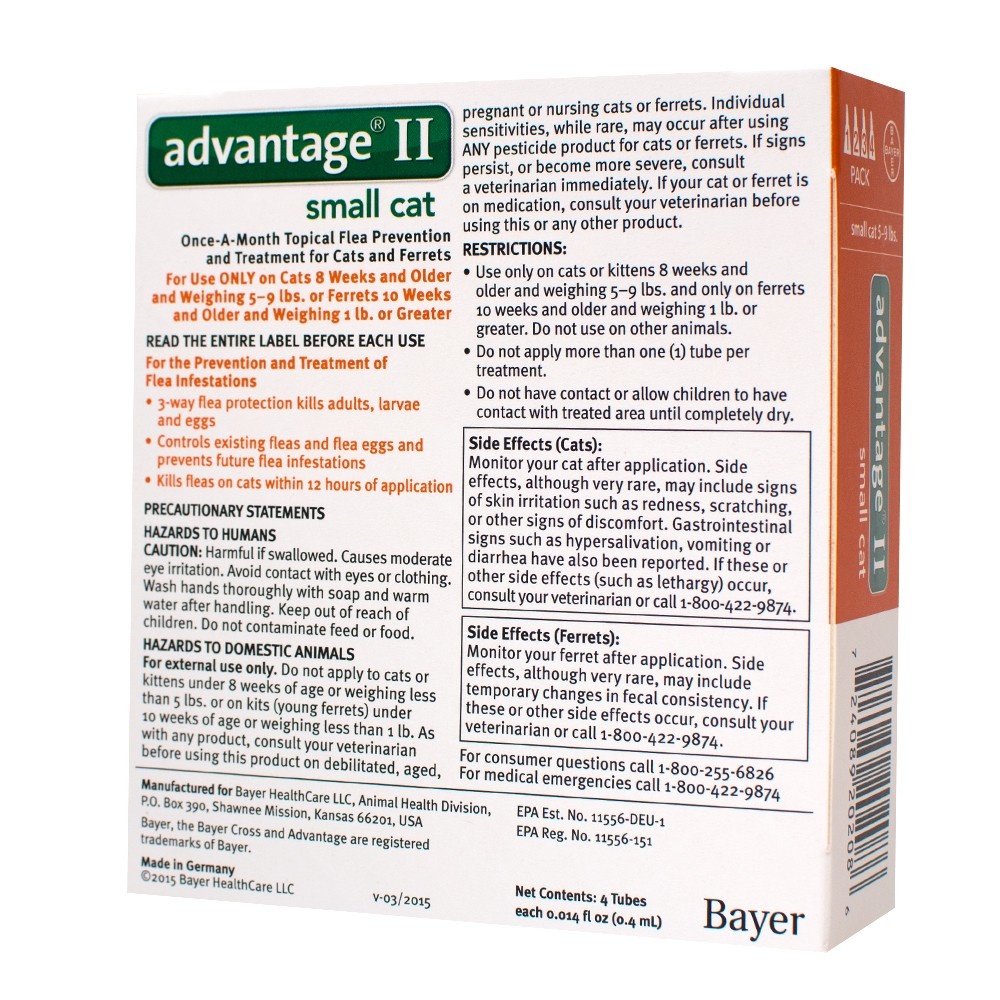 slide 2 of 3, Bayer Advantage II Topical Flea Prevention and Treatment - Small Cats, 4 ct