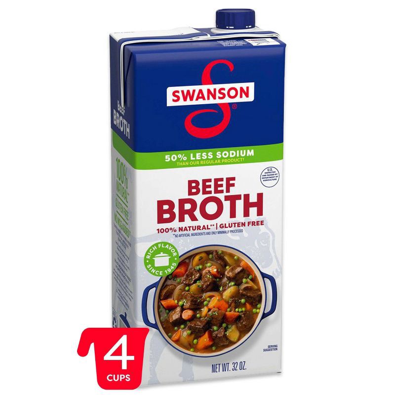 slide 1 of 14, Swanson 100% Natural Gluten Free 50% Less Sodium Beef Broth - 32oz, 32 oz