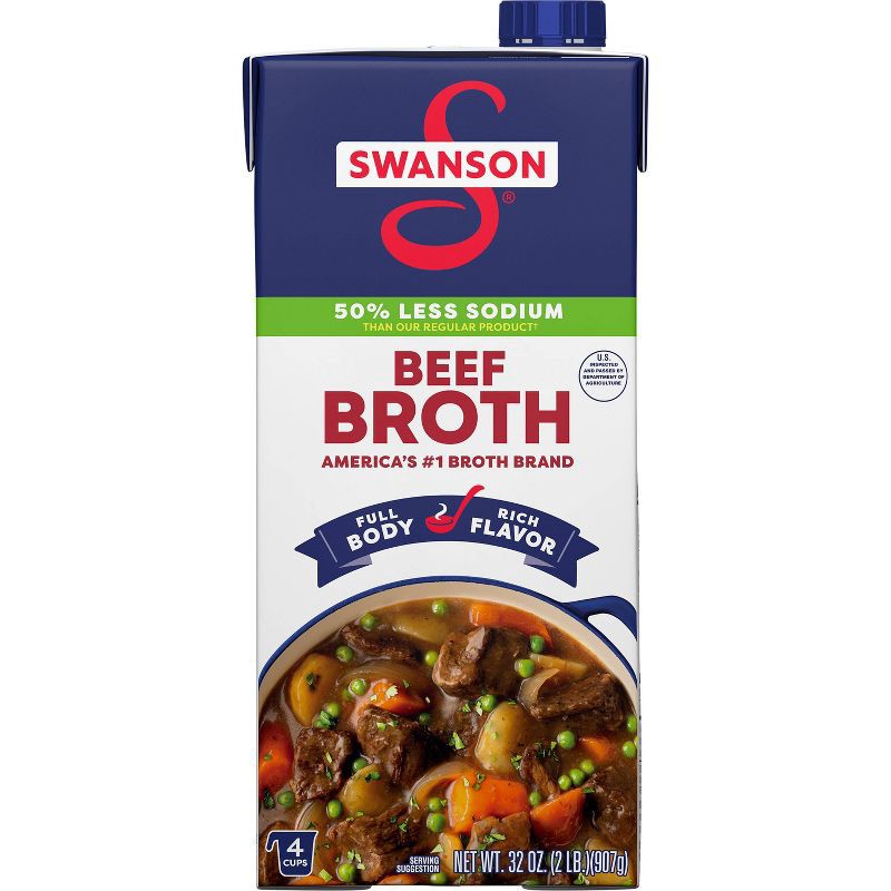 slide 4 of 7, Swanson 100% Natural Gluten Free 50% Less Sodium Beef Broth - 32oz, 32 oz
