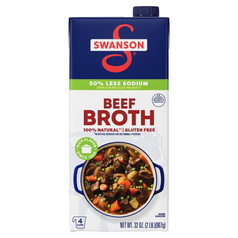 slide 11 of 14, Swanson 100% Natural Gluten Free 50% Less Sodium Beef Broth - 32oz, 32 oz