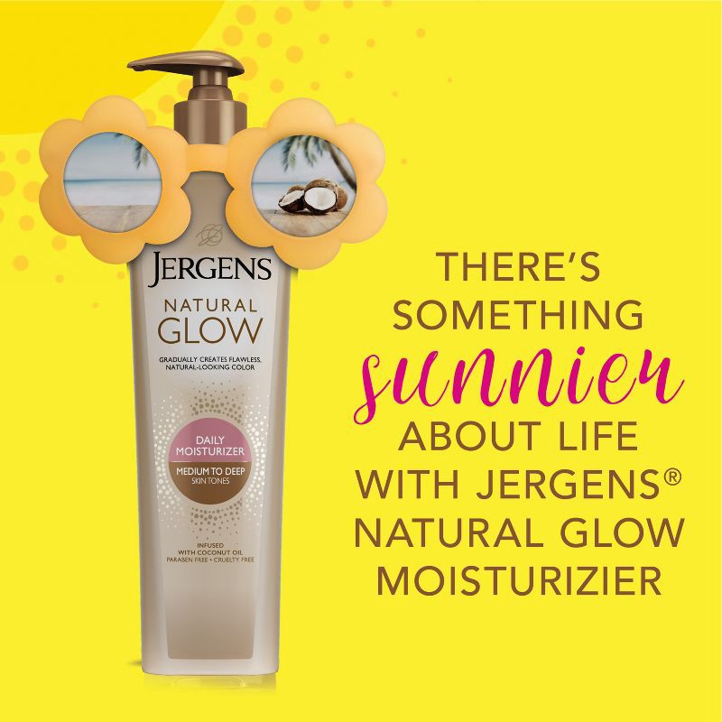 slide 4 of 8, Jergens Natural Glow Daily Moisturizer Medium To Deep, Self Tanner Body Lotion, with Vitamin E - 10 fl oz, 10 fl oz