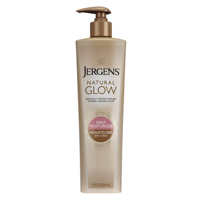 slide 1 of 8, Jergens Natural Glow Daily Moisturizer Medium To Deep, Self Tanner Body Lotion, with Vitamin E - 10 fl oz, 10 fl oz