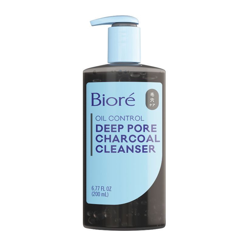 slide 1 of 10, Biore Deep Pore Charcoal Daily Facial Cleanser For Dirt & Makeup Removal, Oily Skin: Paraben-Free Gel, Vegan, 6.77 fl oz, 6.77 fl oz