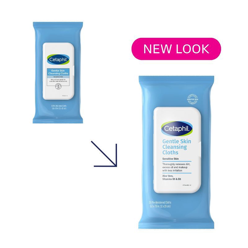 slide 5 of 6, Cetaphil Gentle Skin Cleansing Cloths Face and Body Wipes - 25ct, 25 ct