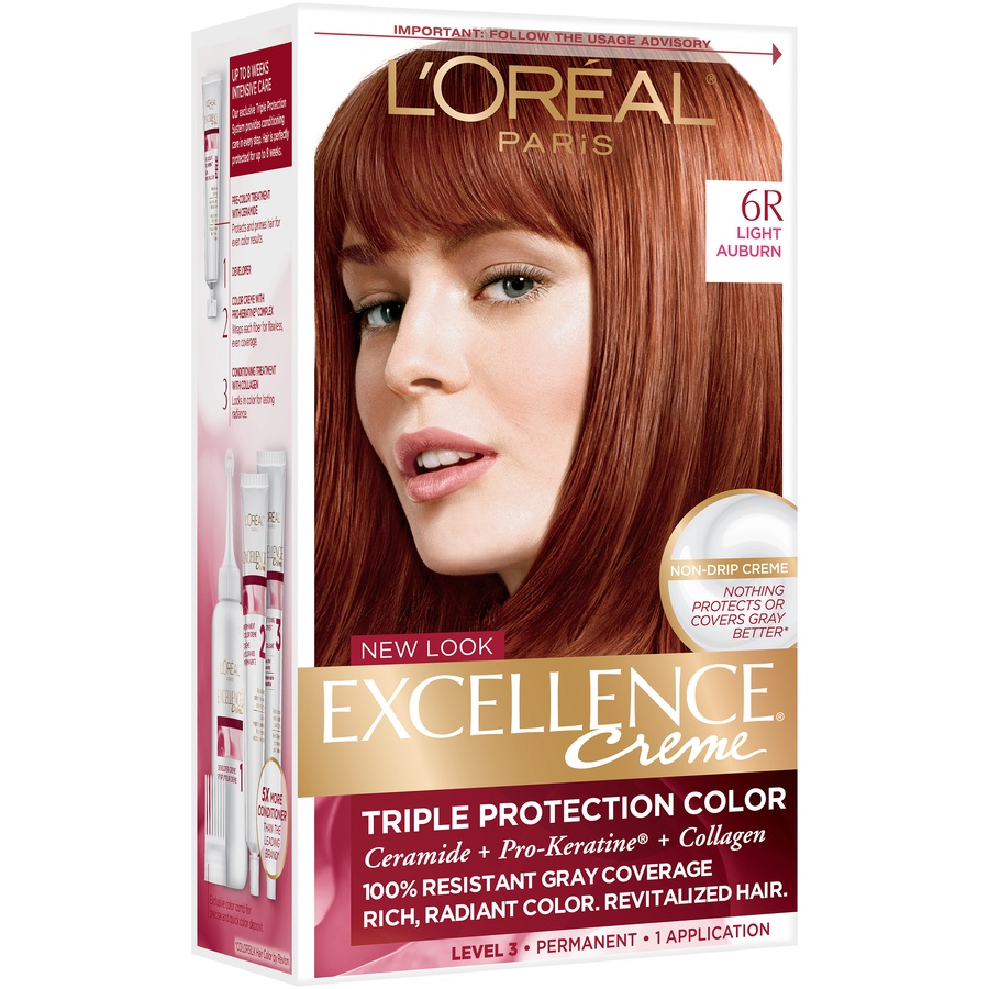 slide 7 of 8, L'Oréal Excellence Triple Protection Permanent Hair Color - 18 fl oz - 6R Light Auburn - 1 kit, 18 fl oz