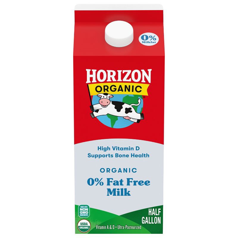 slide 1 of 10, Horizon Organic Fat Free High Vitamin D Milk - 0.5gal, 1/2 gal