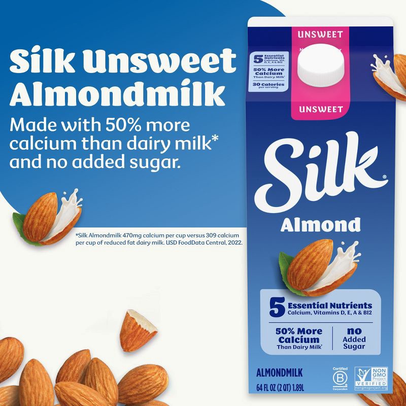 slide 3 of 12, Silk Unsweetened Almond Milk - 0.5gal, 1/2 gal