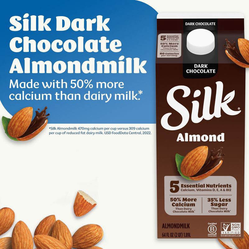 slide 3 of 12, Silk Dark Chocolate Almond Milk - 0.5gal, 1/2 gal