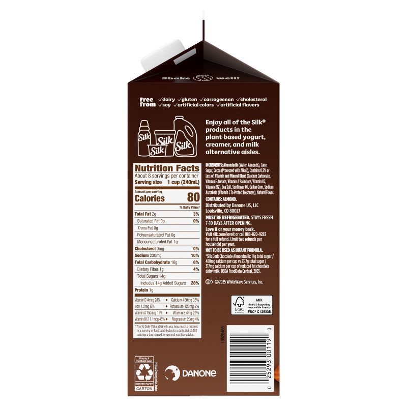 slide 10 of 12, Silk Dark Chocolate Almond Milk - 0.5gal, 1/2 gal