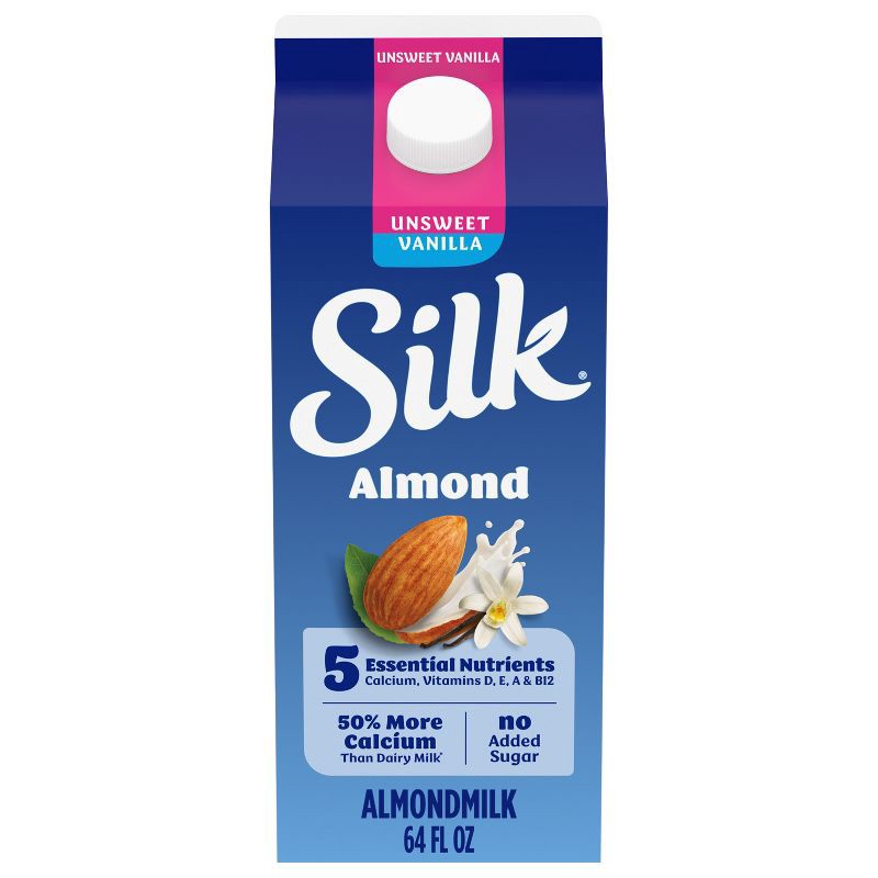 slide 1 of 12, Silk Unsweetened Vanilla Almond Milk - 0.5gal, 1/2 gal