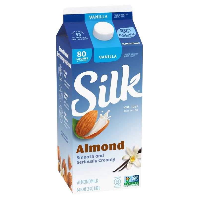 slide 2 of 8, Silk Vanilla Almond Milk - 0.5gal, 1/2 gal