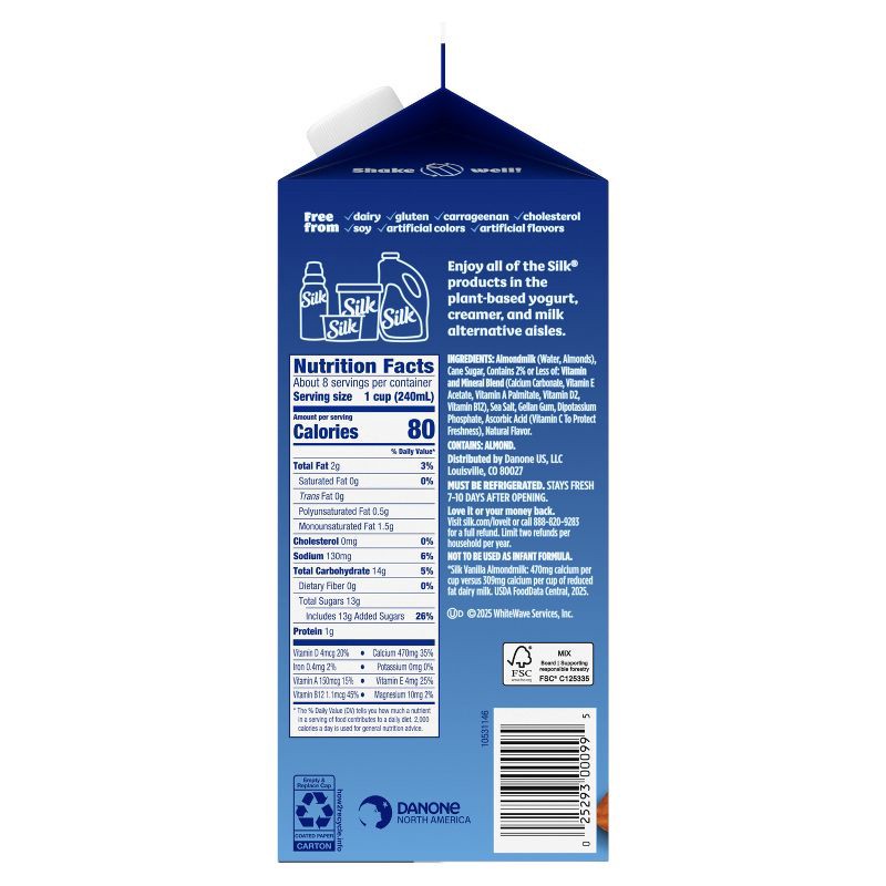 slide 12 of 12, Silk Vanilla Almond Milk - 0.5gal, 1/2 gal