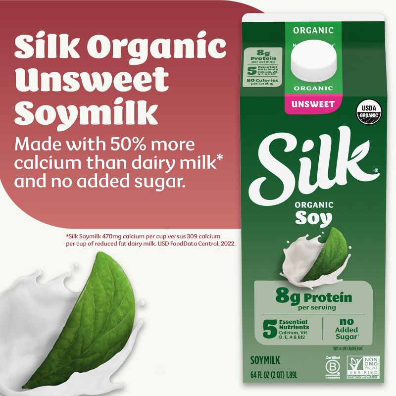 slide 3 of 12, Silk Organic Unsweetened Soy Milk - 0.5gal, 1/2 gal