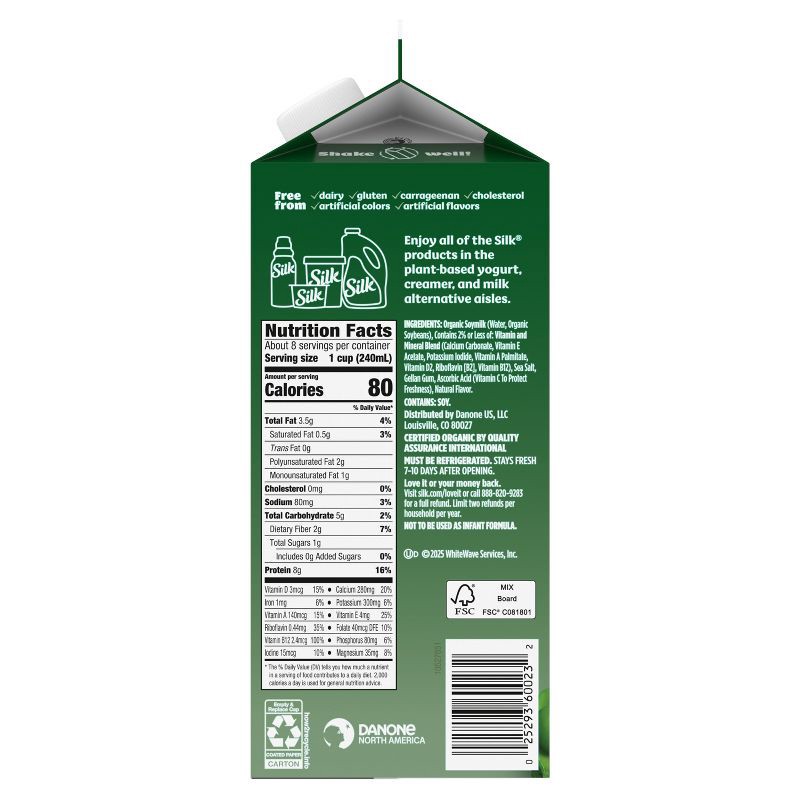 slide 10 of 12, Silk Organic Unsweetened Soy Milk - 0.5gal, 1/2 gal