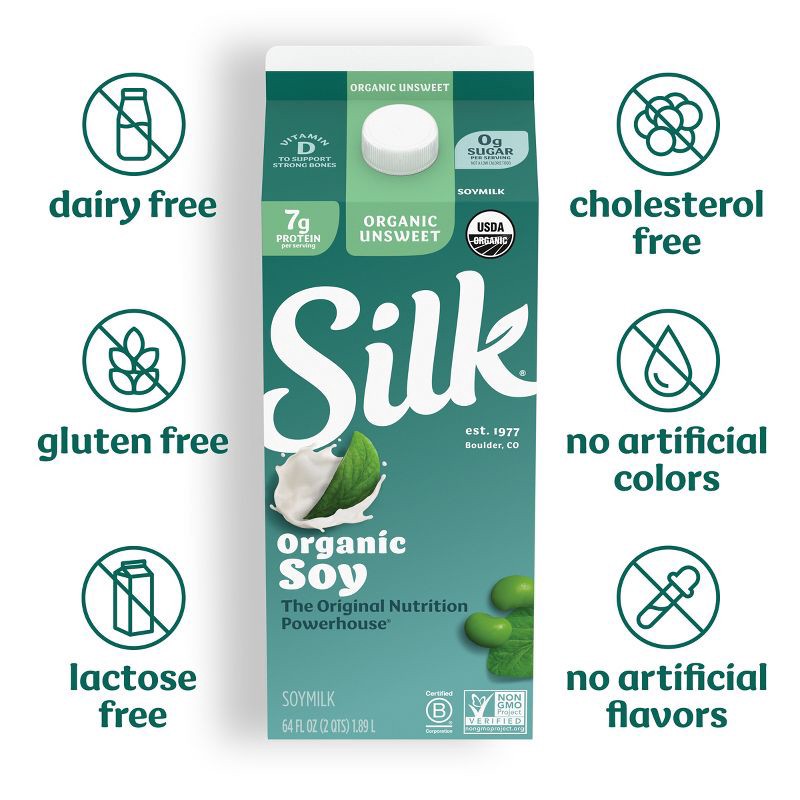 slide 8 of 10, Silk Organic Unsweetened Soy Milk - 0.5gal, 1/2 gal