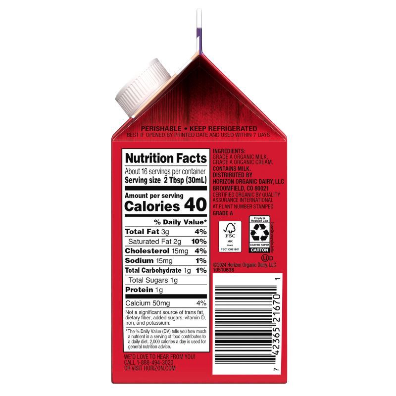 slide 6 of 8, Horizon Organic Half & Half - 1pt (16 fl oz), 1 pint, 16 fl oz