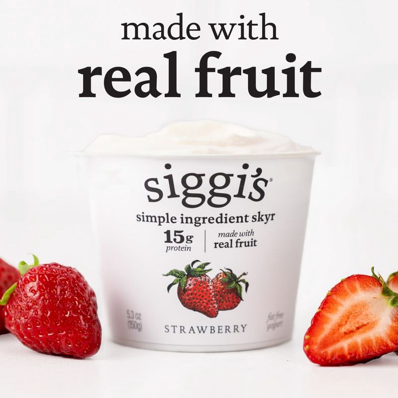 slide 3 of 11, Siggi's Nonfat Strawberry Icelandic-Style Skyr Yogurt - 15g Protein 5.3oz, 15 gram, 5.3 oz