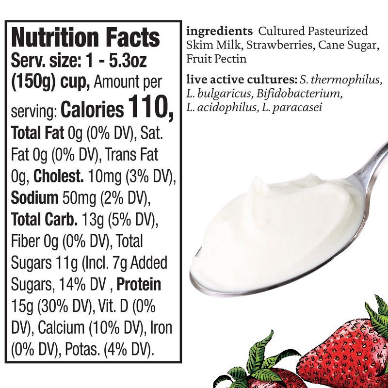 slide 7 of 11, Siggi's Nonfat Strawberry Icelandic-Style Skyr Yogurt - 15g Protein 5.3oz, 15 gram, 5.3 oz