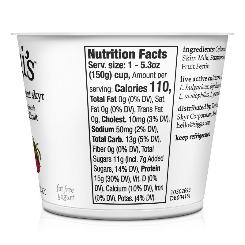 slide 10 of 11, Siggi's Nonfat Strawberry Icelandic-Style Skyr Yogurt - 15g Protein 5.3oz, 15 gram, 5.3 oz