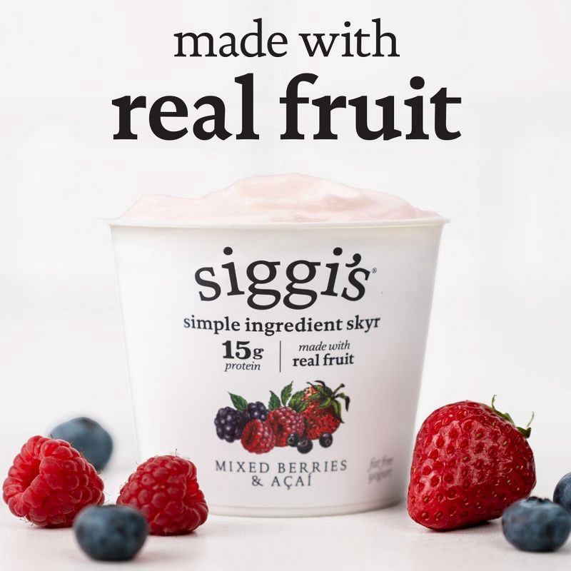 slide 3 of 12, Siggi's Nonfat Acai & Mixed Berries Icelandic-Style Skyr Yogurt - 15g Protein 5.3oz, 15 gram, 5.3 oz