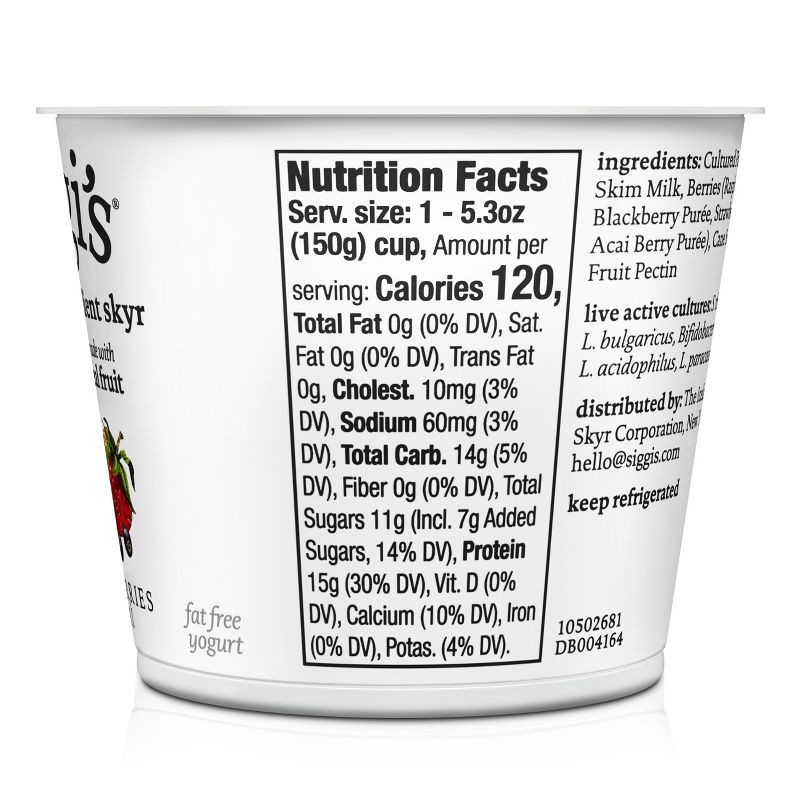 slide 12 of 12, Siggi's Nonfat Acai & Mixed Berries Icelandic-Style Skyr Yogurt - 15g Protein 5.3oz, 15 gram, 5.3 oz