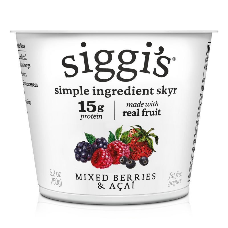 slide 1 of 12, Siggi's Nonfat Acai & Mixed Berries Icelandic-Style Skyr Yogurt - 15g Protein 5.3oz, 15 gram, 5.3 oz