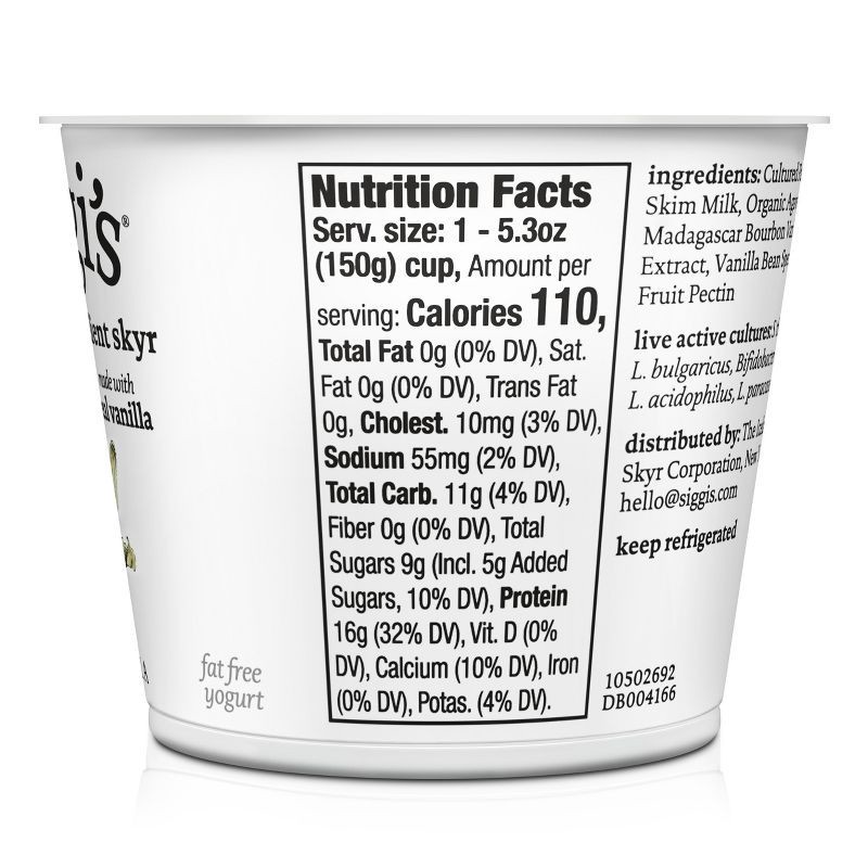 slide 11 of 11, Siggi's Nonfat Vanilla Icelandic-Style Skyr Yogurt - 16g Protein 5.3oz, 16 gram, 5.3 oz