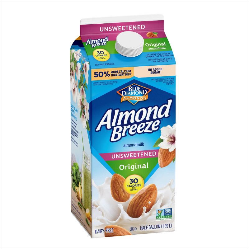 slide 4 of 5, Almond Breeze Unsweetened Original Almond Milk - 0.5gal, 1/2 gal