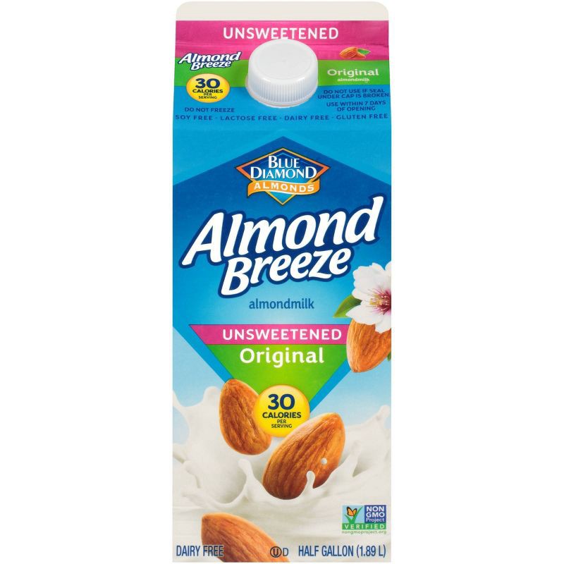 slide 1 of 7, Almond Breeze Unsweetened Original Almond Milk - 0.5gal, 1/2 gal