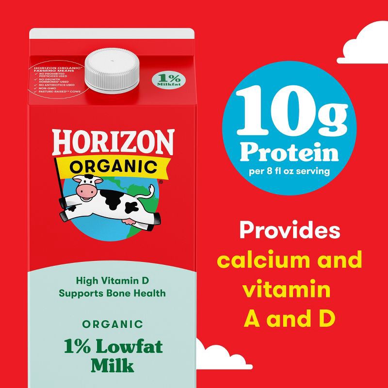 slide 7 of 10, Horizon Organic 1% Lowfat High Vitamin D Milk - 0.5gal, 1/2 gal