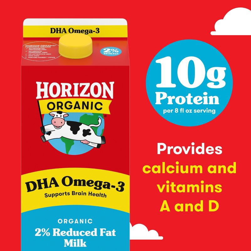 slide 7 of 10, Horizon Organic 2% Reduced Fat DHA Omega-3 Milk - 0.5gal, 1/2 gal