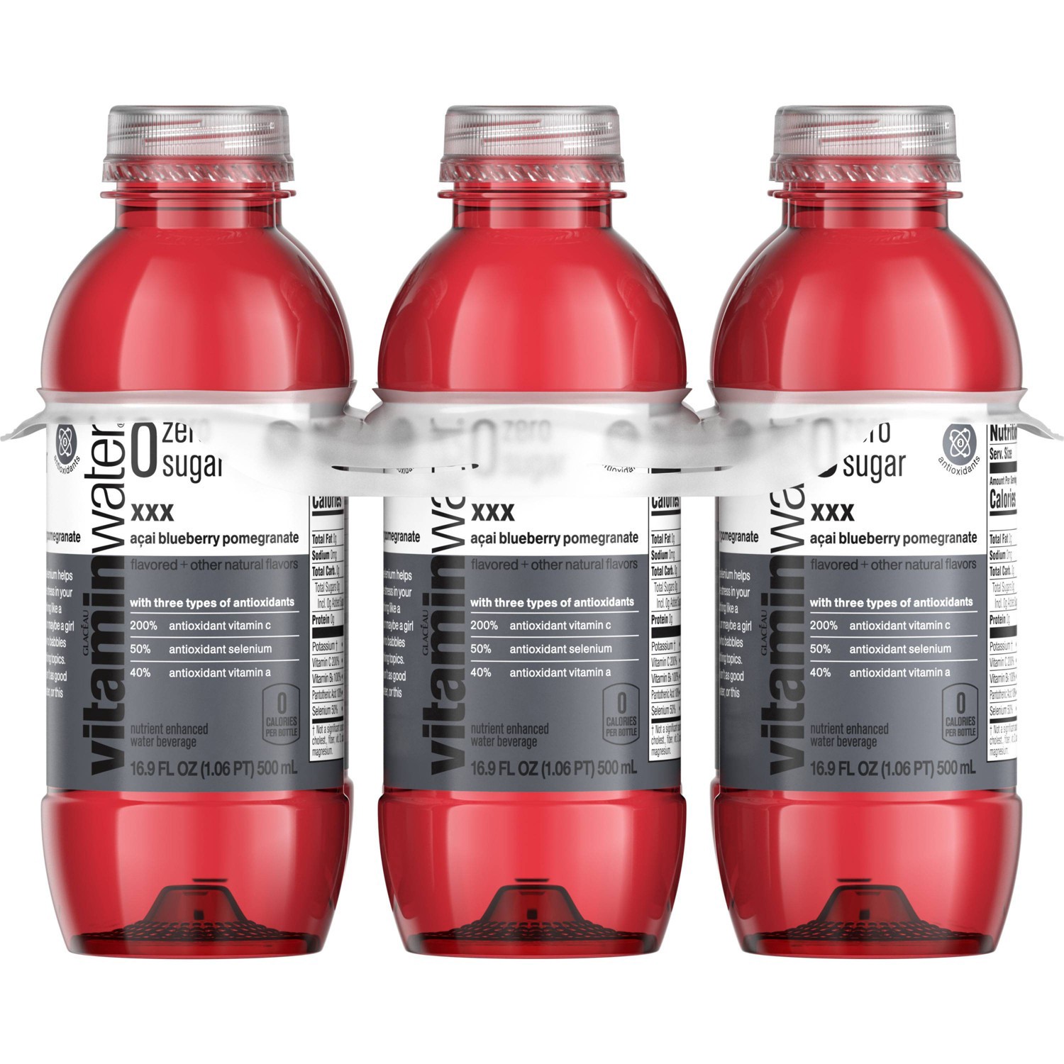slide 9 of 9, vitaminwater zero sugar xxx Bottles, 16.9 fl oz, 6 Pack, 6 ct; 16.9 fl oz