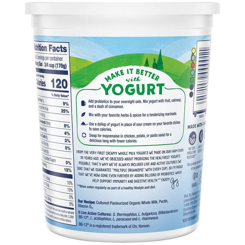 slide 4 of 7, Stonyfield Organic Plain Whole Milk Probiotic Yogurt - 32oz Tub, 32 oz