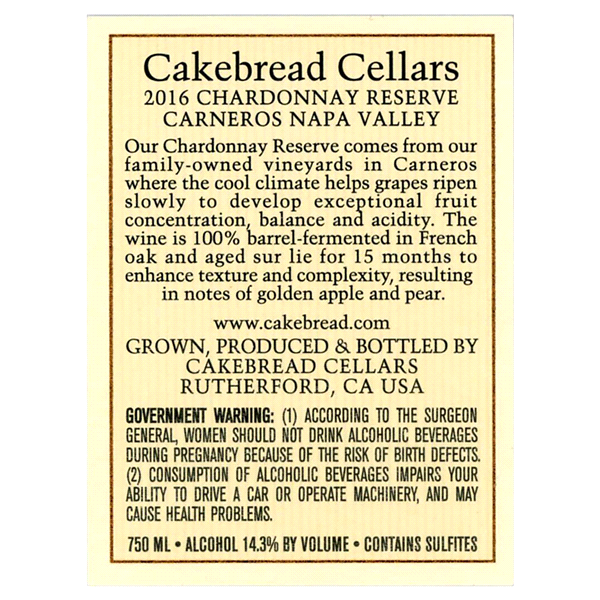 slide 4 of 5, Cakebread Cellars Napa Valley Chardonnay Reserve, 750 ml